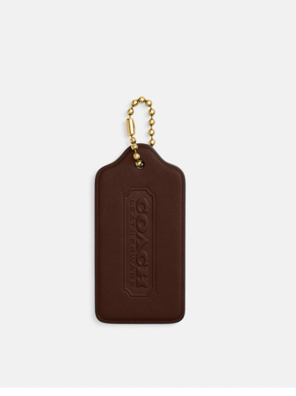Coach Dark Brown Leather HangTag with Gold Ball Chain XL